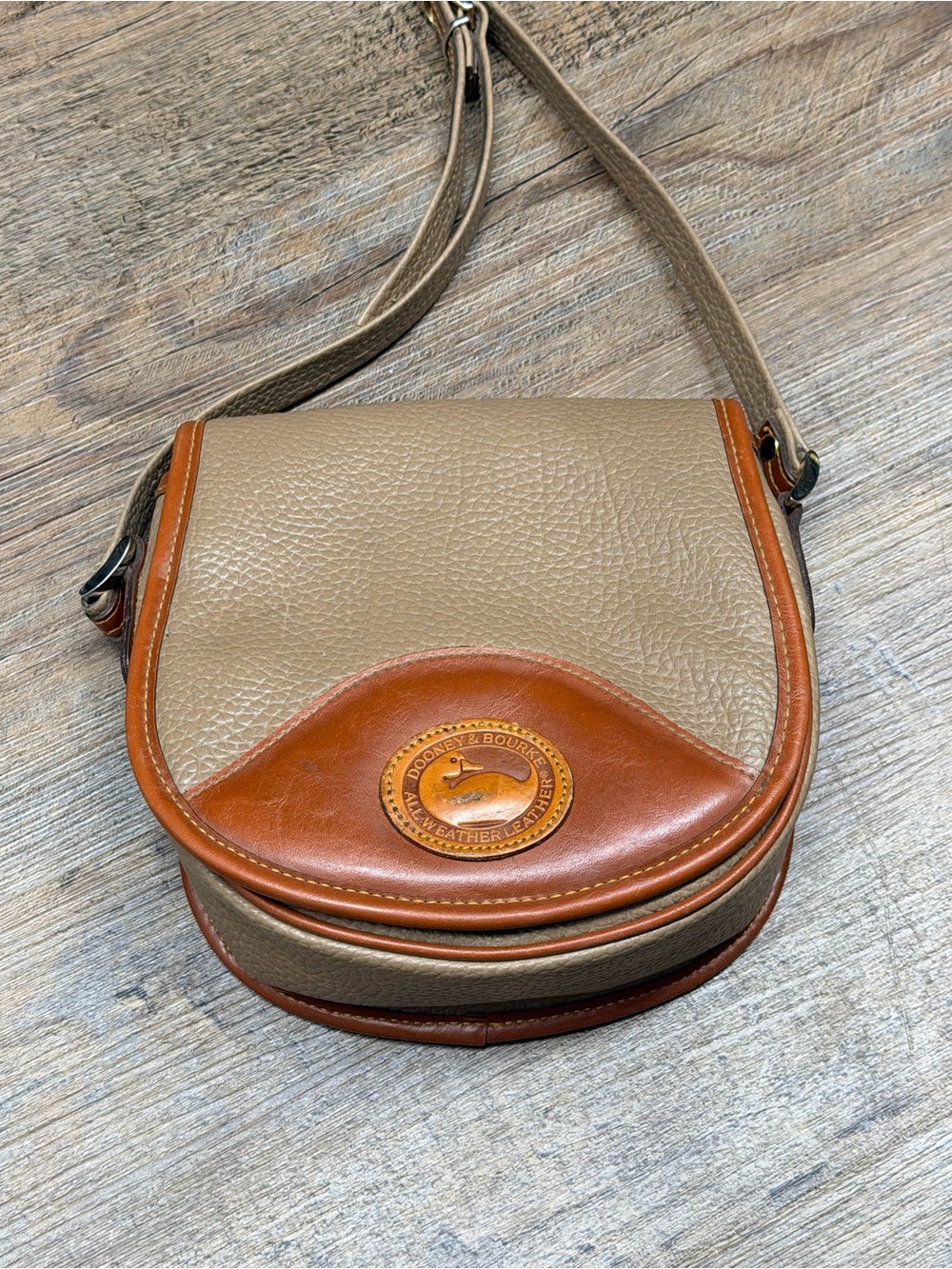 Vintage Dooney & Bourke leather crossbody bag brown and tan